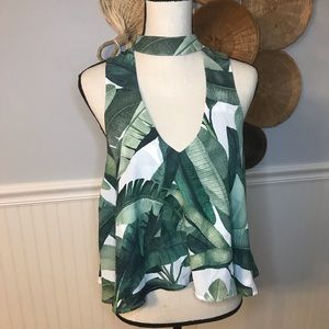 Show Me Your MuMu Green Leaf Print Halter Top